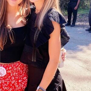 Zara Black Embroidered Ruffle Crop Top